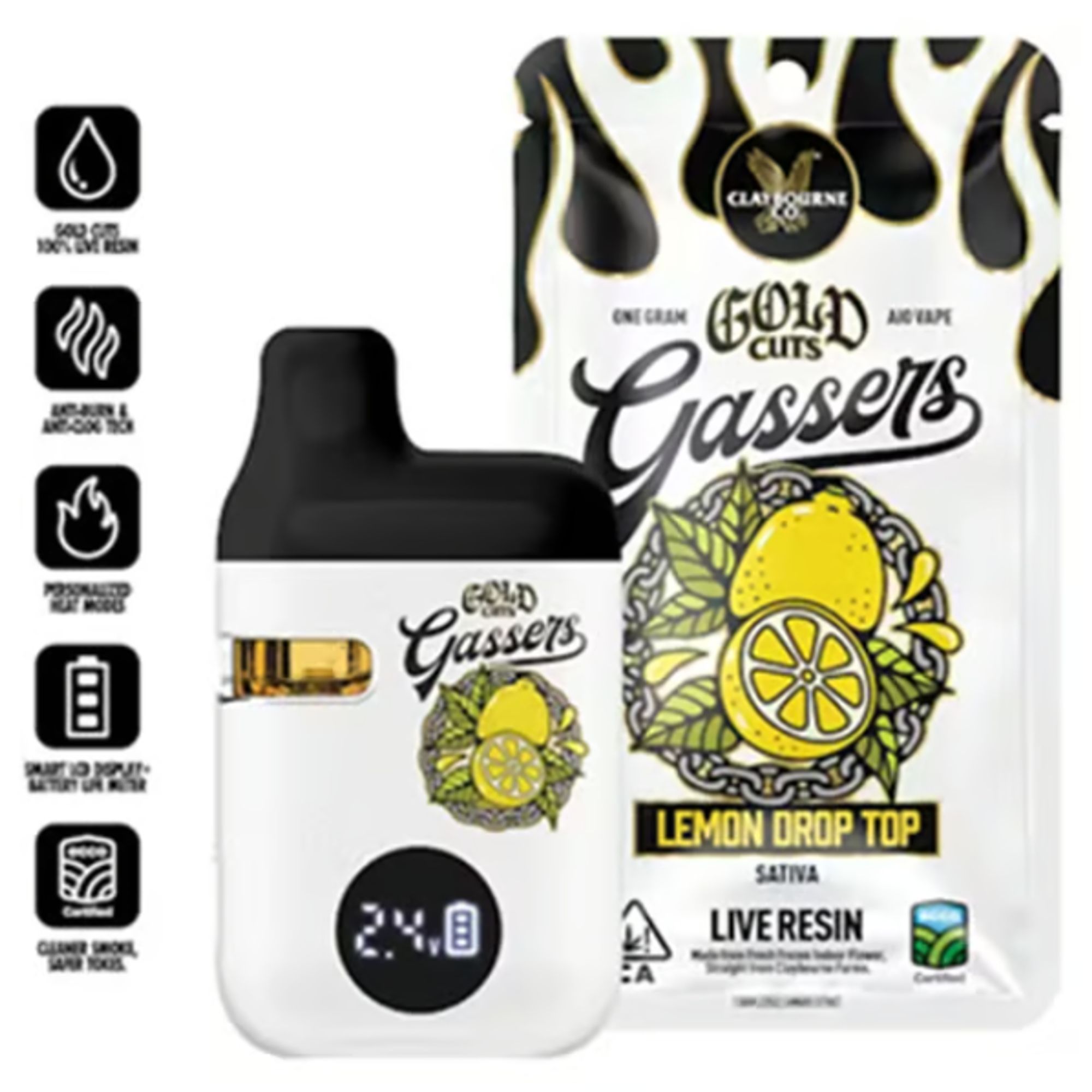 gassers live resin lemon drop top disposable o3 1g