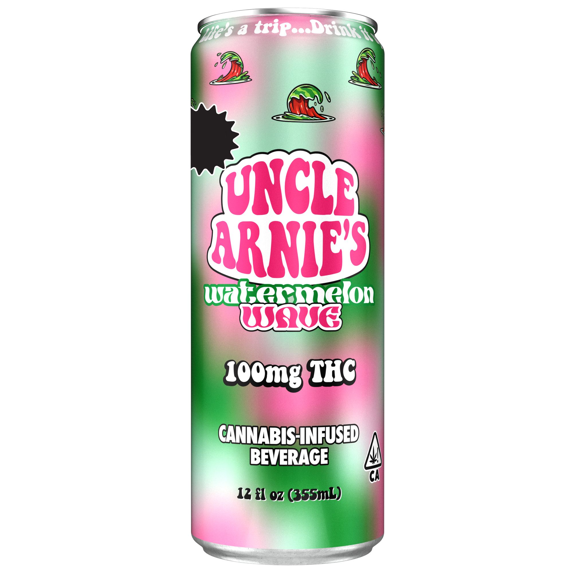 UNCLE ARNIES - THC BEVERAGE - 12OZ CAN WATERMELON WAVE - 100MG