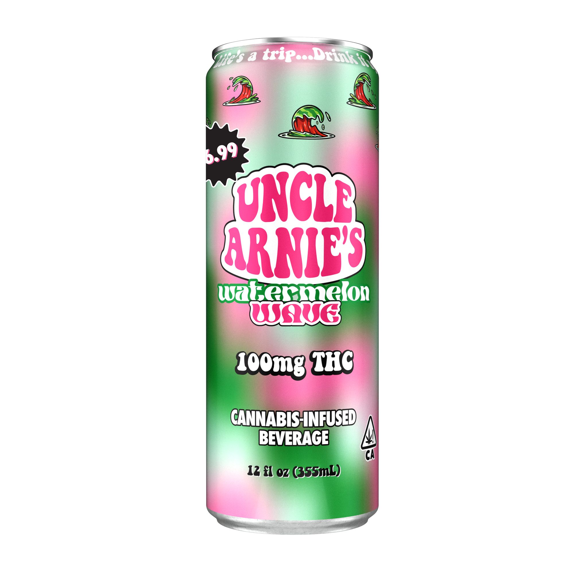 UNCLE ARNIES - THC BEVERAGE - 12OZ CAN WATERMELON WAVE - 100MG